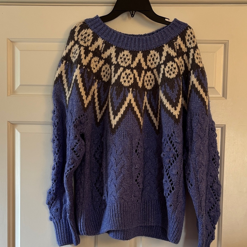 Lucky Brand Purple and Cream Patterned Sweater